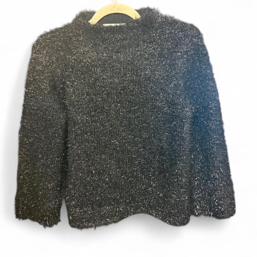 Tory Burch Black Tinsel Mock Neck Eyelash Knit Sweater – S - Picture 6 of 12